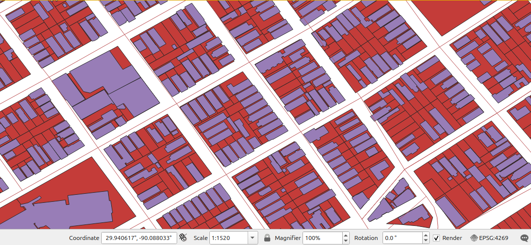 New Orleans parcel grid mid-zoom