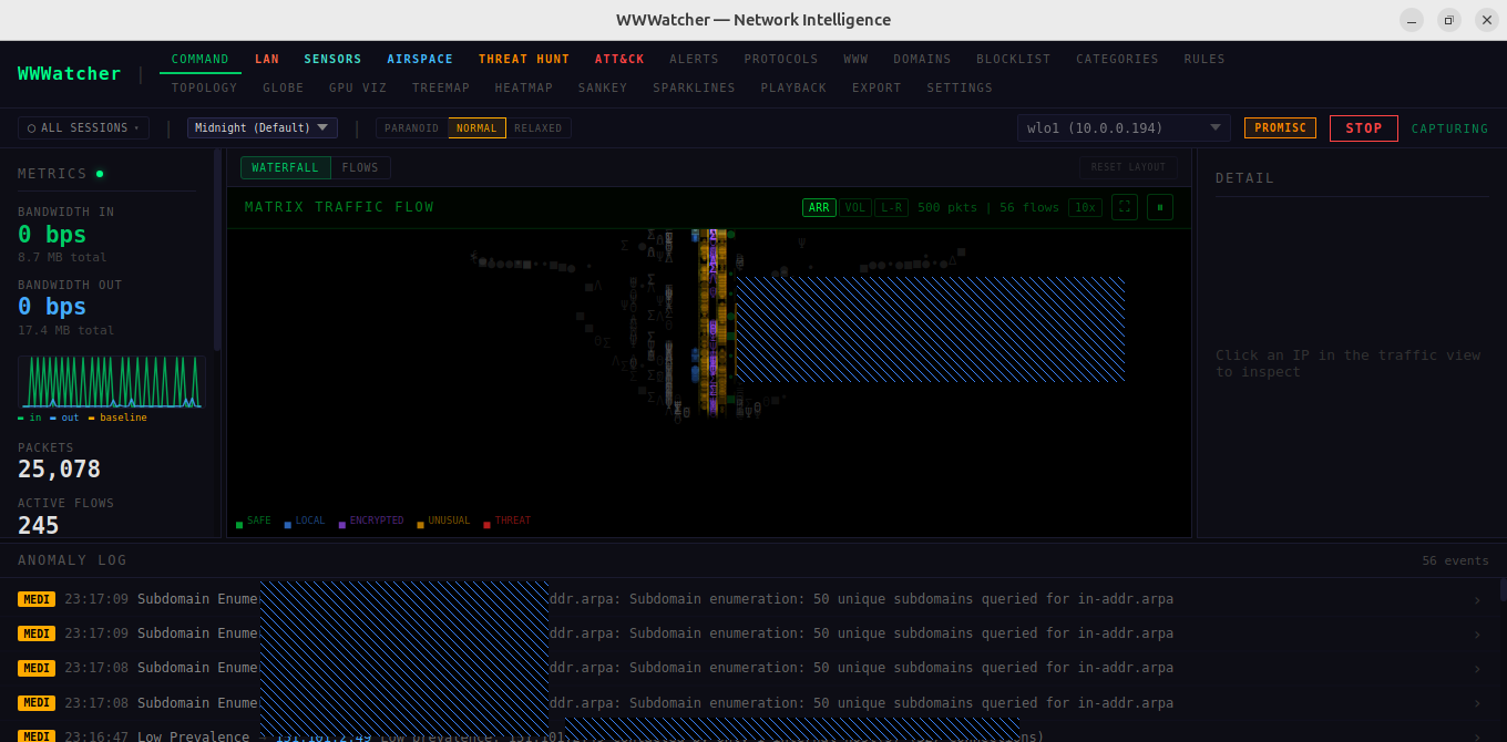 Matrix Traffic Flow with anomaly log
