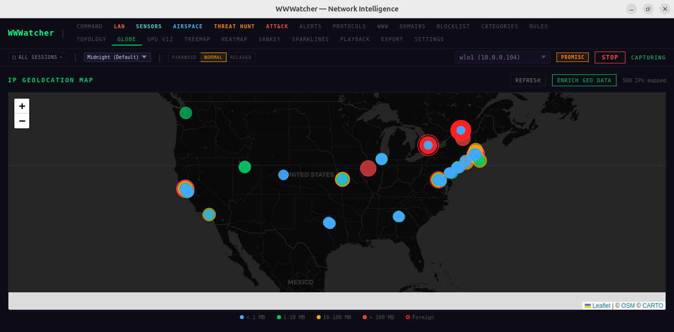 IP geolocation globe map